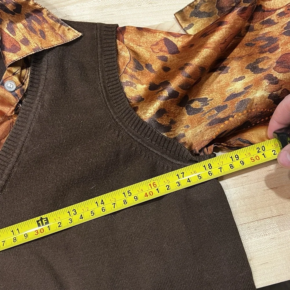 Vintage 90s Layered‎ Sweater Vest Blouse, Brown/Leopard, Women's Size Large